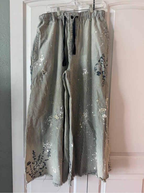 We The Free Pants - Free People Pinstripe Wide-Leg Pants with Paint Splatter